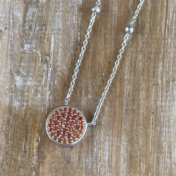 Argento Vivo Coral Pave Disc Pendant Necklace ☀️ - Picture 3 of 12